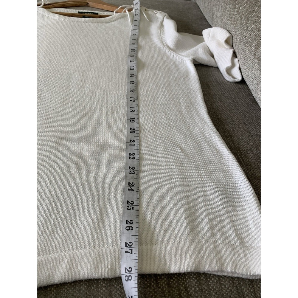 Lauren Ralph Lauren 100% Cotton Sweater Boat Neck Ties On Shoulders White SZ XL - Picture 8 of 8